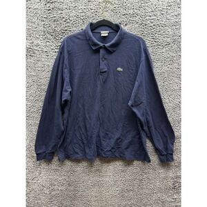 Lacoste‎ Embroidered Logo Cotton Long Sleeve Polo Shirt Navy Blue Mens Size 7